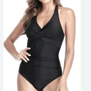Elegant Black Halter One-Piece Swimsuit
